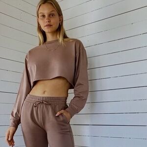 TNA By Aritzia Brown Long Sleeve Crop Top